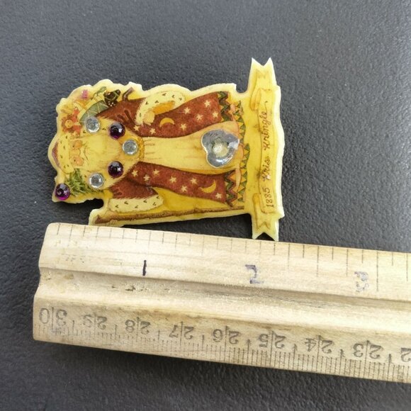 Kris Kringle Christmas Pin Brooch Vtg signed Bejeweled Handcrafted Copper Resin - Picture 5 of 7